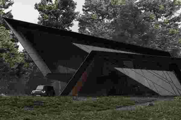 This jet-black cabin uses razor-sharp angles to create the ideal 007 getaway!