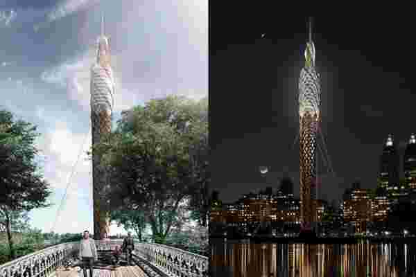 This conceptual observation tower also filters Central Park’s ponds